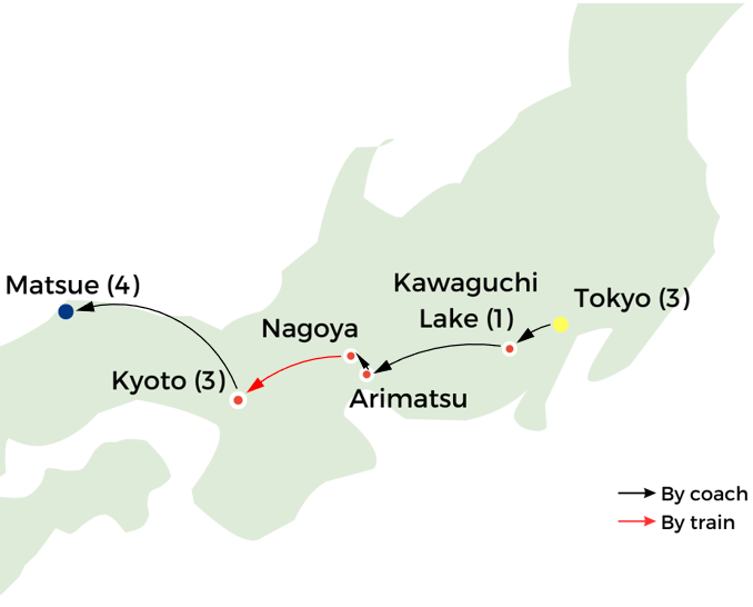 Map EBQH Quilters Textile Tour to Japan