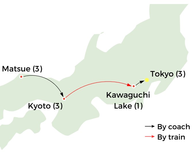 Map EBQH Quilters Textile Tour to Japan