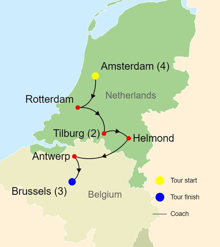 Netherlands Belgium Tour Map