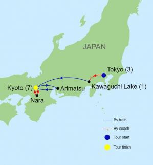 Map Japan Textile and Dyeing Tour
