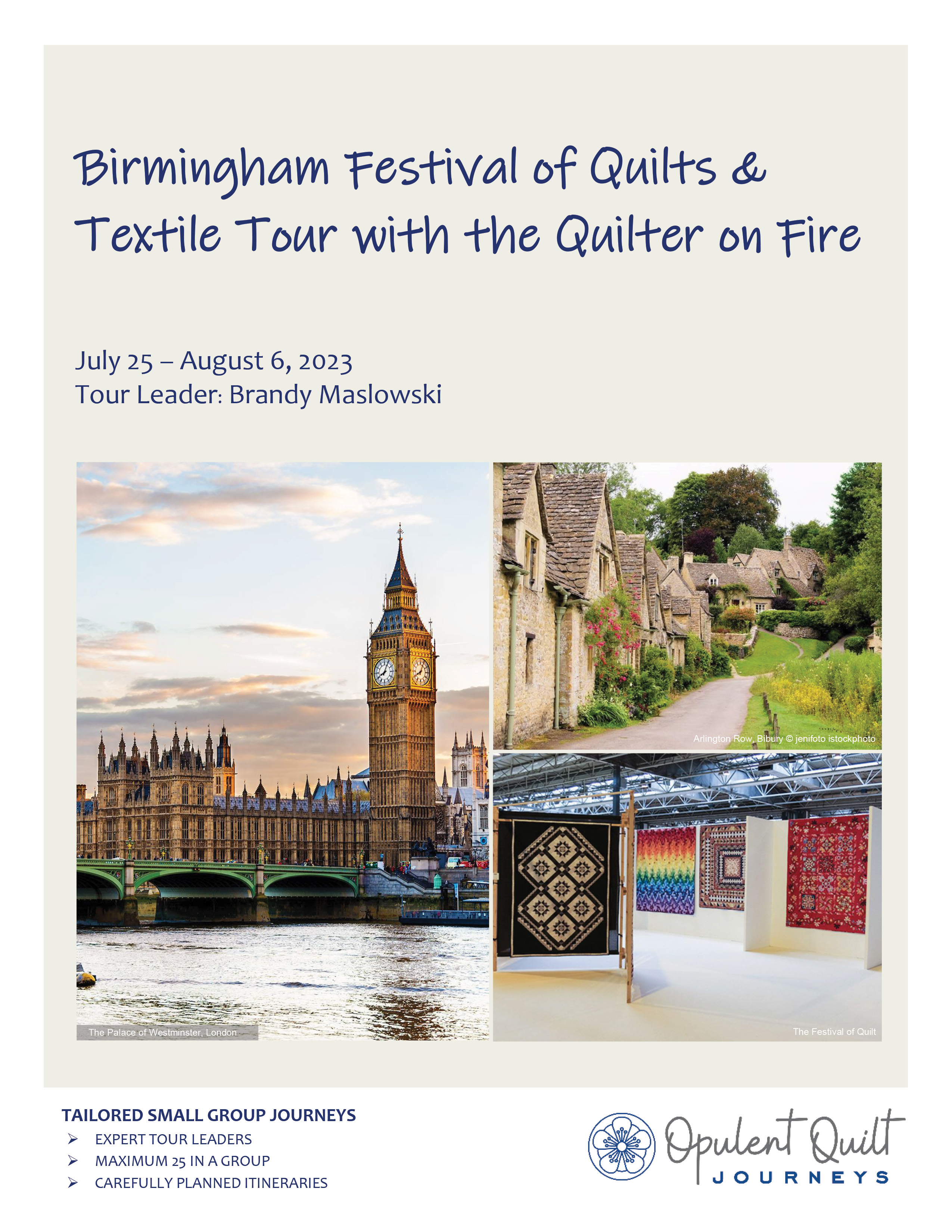 Birmingham Festival of Quilts and Textile Tour with the Quilter on Fire brochure