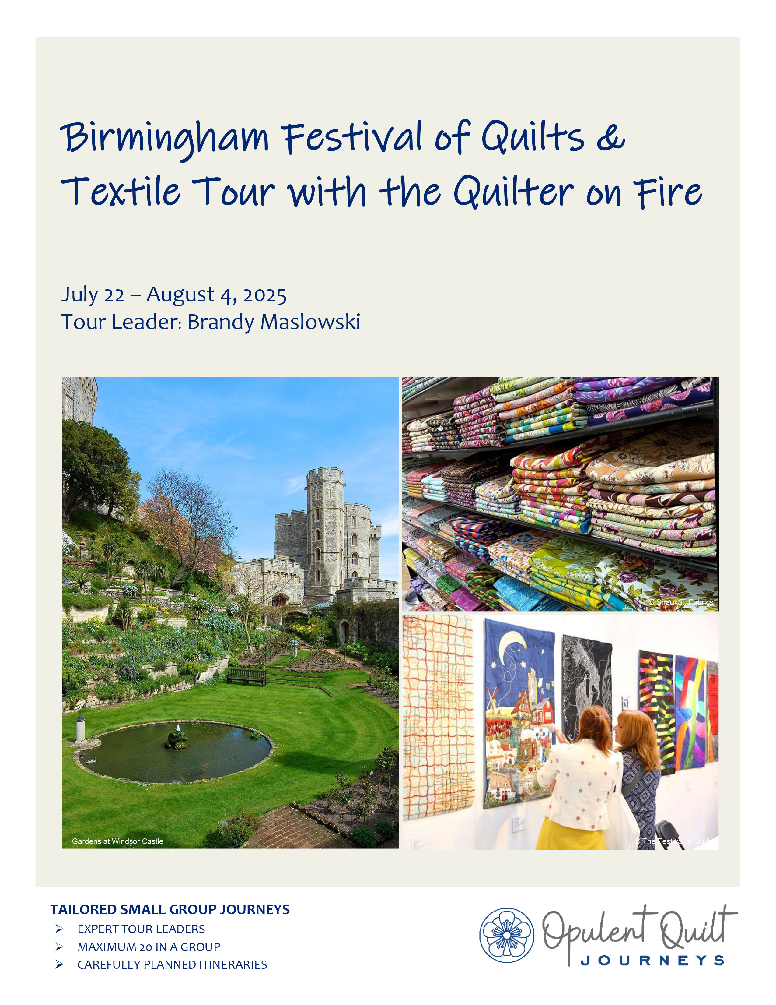 Birmingham Festival of Quilts and Textile Tour with the Quilter on Fire brochure