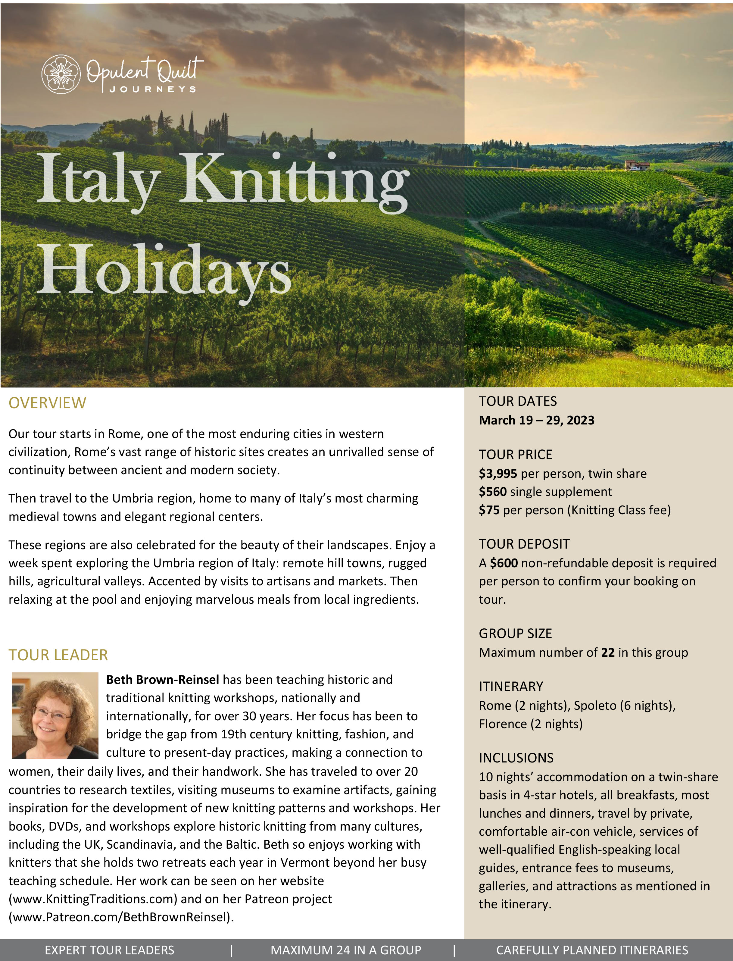 Italy Knitting Holidays with Beth Brown-Reinsel